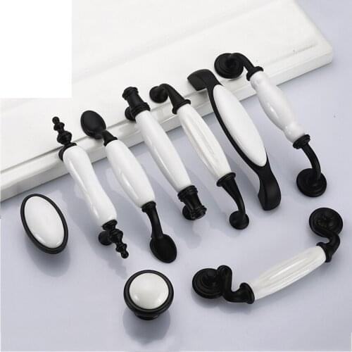 Black White Cabinet Ceramic Handles Drawer Knobs Zinc Alloy Wardrobe Door Handles Pulls Simple European Furniture Handle Knobs