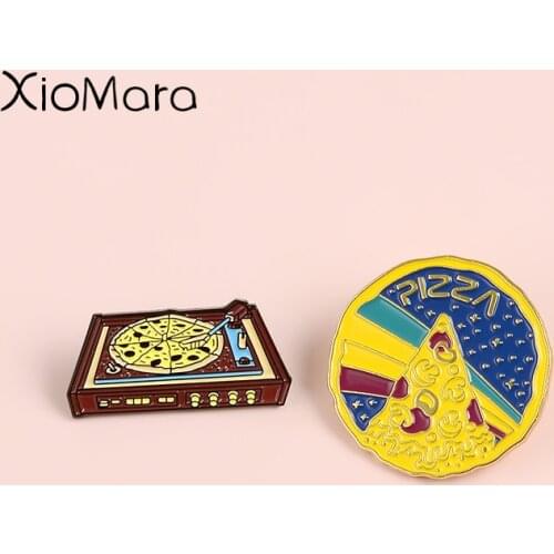 Pizza Phonograph Enamel Pin Funny 80S Vinyl Records Bakeware Rainbow Pizza Food Clothes Bag Hat Badge Brooches Pins For Friends