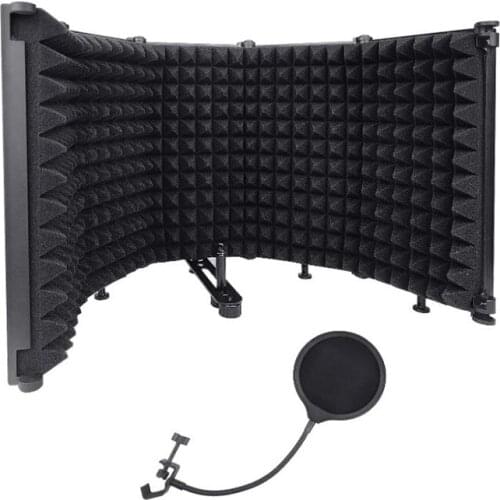 Microphone Isolation Shield With Blowout Prevention Net,Absorbing Foam Reflector Folding Panel,For Blue Yeti,Etc(5 Fold)