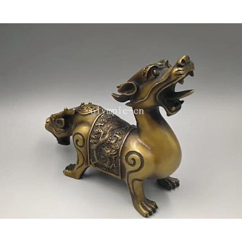 Classical copper brass carvings both head beast dragon kylin pixiu statue