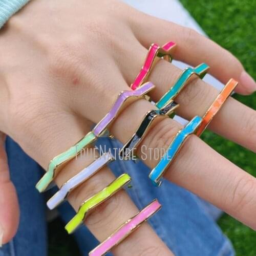 5Pcs RM39064 Adjustable For Her Ladies Jewelry Copper Ladies Womens Jewelry Rings For Women Colors Enamel Pentagram Ring