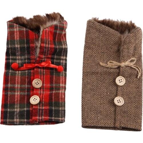 2Pcs Christmas Sweater Wine Bottle Cover, Newest Collar and Button Coat Design Wine Bottle Sweater Wine Bottle Dress Sets Xmas P