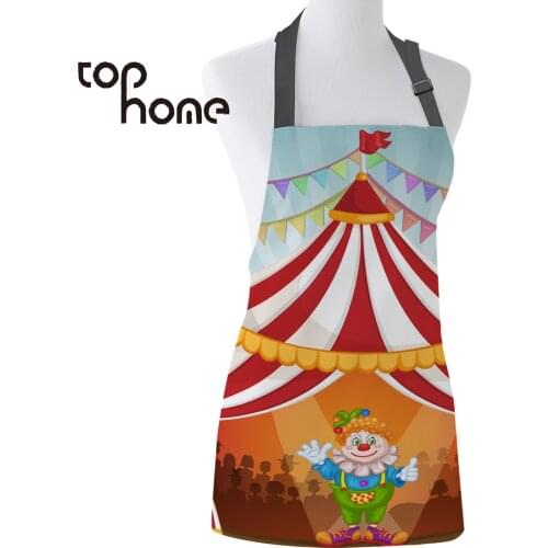 Tophome Kitchen Apron Cartoon Clown Circus Troupe Adjustable Sleeveless Canvas Aprons for Men Women Kids Home Cleaning Tools