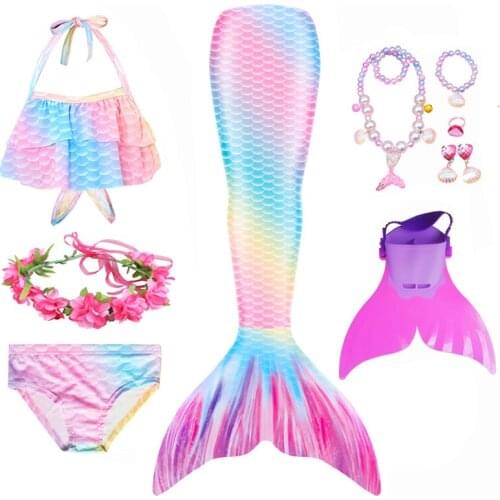 Swimming Mermaid Tail Kids Girls Costume Cosplay Children Swimsuit Fantasy Beach Bikini Can Add Monofin Fin Halloween for Child