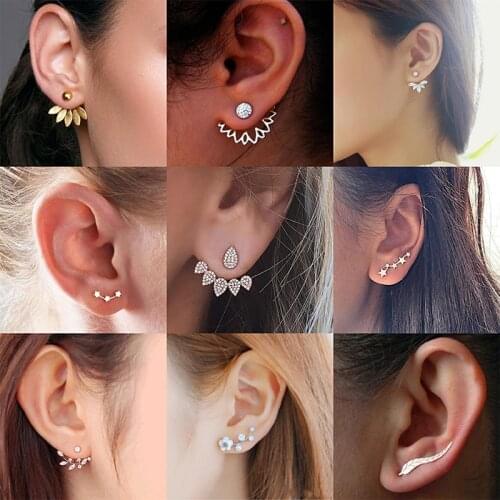 Hot Selling Korean Earrings Flower Crystal Stud Earrings For Women Golden Silver Color Fashion Earrings Jewelry Gift For Friend
