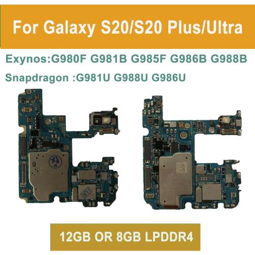 For Samsung Galaxy S20 G980F G981B S20 Plus 5G G986B G986U Ultra G988B 5G 128GB Motherboard Unlocked Main Logic Board Clean IMEI