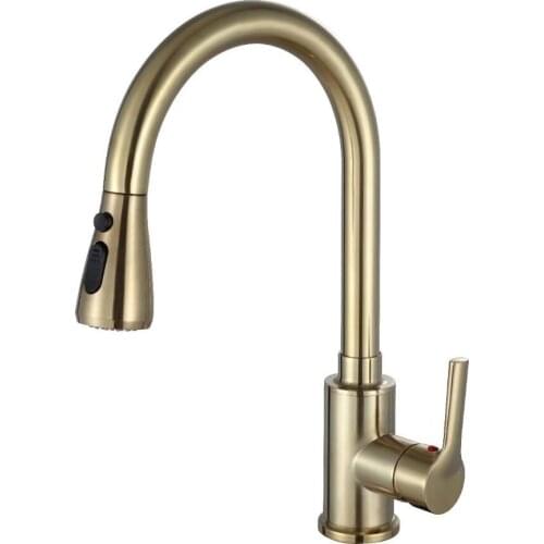 Brushed Gold Kitchen Faucet Pull Out Sprayer Single Hole Swivel Sink Mixer Tap single hole handles