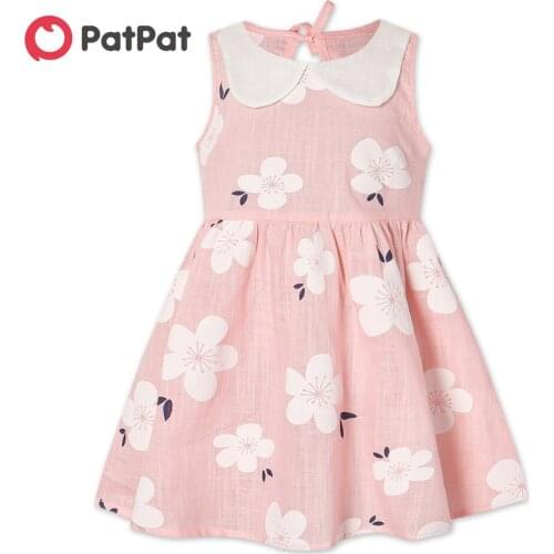PatPat 2021 New Summer and Spring Baby Toddler Girls Floral Allover Ruffle Collar Sleeveless Dresses Colorful Baby Girl Clothes