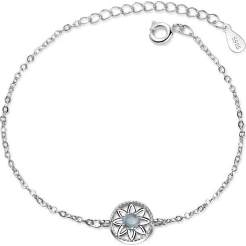 New Fashion Creative Blue Lotus Fresh Exquisite 925 Sterling Silver Jewelry Temperament Hollow Sun Flower Crystal Bracelets B242