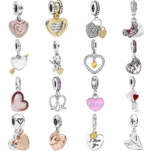 Octbyna Classic Heart-Shape Charm Bead Pendant Romantic Love Jewelry Fits Pandora Bracelet Necklace Making For Women Gift