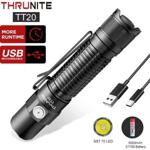 ThruNite TT20 2526 Lumens USB C Rechargeable Dual-Switch Handheld Tactical Flashlights with 258 Meters Beam Distance Original