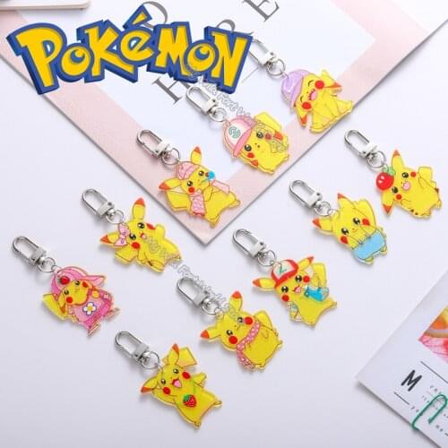 Pikachu Acrylic Keychain Pokemon Cartoon Anime Keyring Crystal Meatl Pendant Key Holder Girl Bag Accessories Decoration Kid Gift