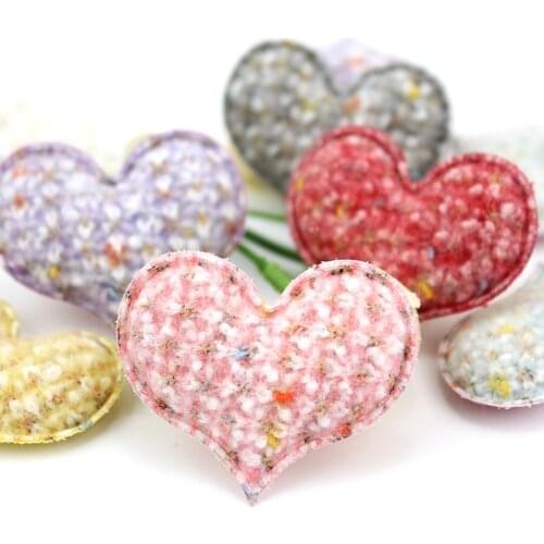 28Pcs 4*4.5cm Plush Felt Fabric Heart Padded Appliques Handmade Baby Headwear Hairpin Decor Crafts BB Clip Accessories Wholesale