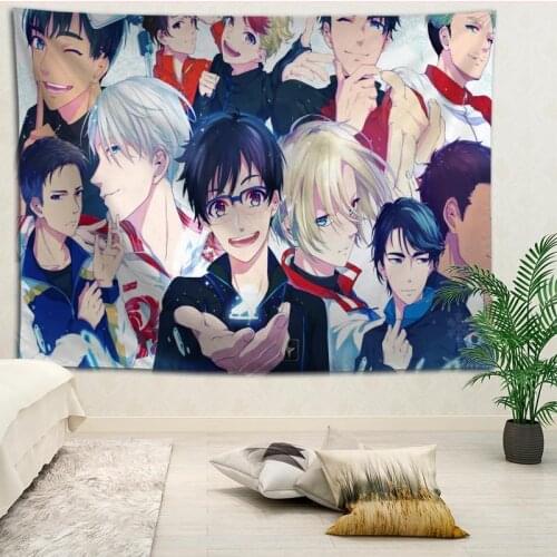 Custom YURI!!! on ICE Living room decoration tapestry sofa beach mat background wall hanging cloth tapestries More size
