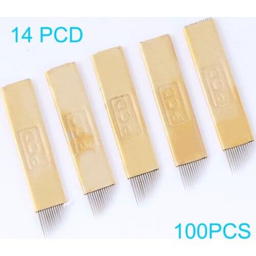 Recommend!!!100PCS Permanent Eyebrow Makeup Manual Tattoo Bevel Blades 14 Needles for microblding pen tattoo needles Free Shippi
