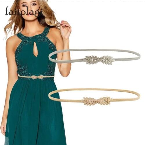 Gold Silver Elastic Belt For Women Flower Leaf Ladies Waist Belts For Dresses Stretch Skinny Metal Female Belt elastische riem