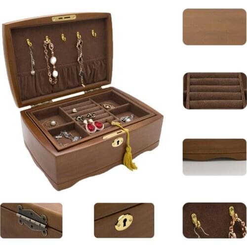 Luxury Retro Wooden Jewelry Organizer Box With With Lock Double Layer Jewellery Storage Cases Women Rings Necklace Gift Boxes