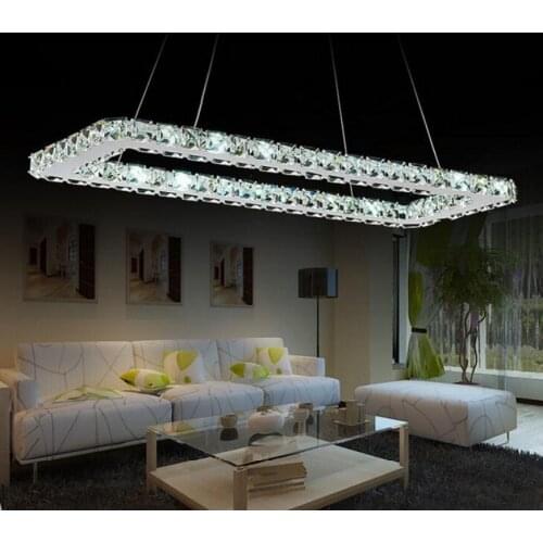 Luxurious Stainless steel Square Crystal chandelier led Lamp High-power modern living chandelier led lustre chandeliers lighting