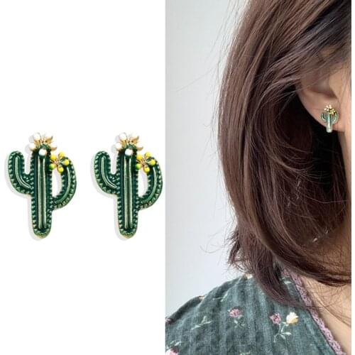 Green cactus stud earrings vintage funny brincos femme designer earring for women aretes de mujer fashion jewelry accesorios