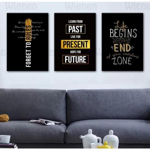 Modern Black Golden Posters and Prints Motivational Quotes Canvas Painting Wall Art Picture Living Room Bedroom Home Decoration