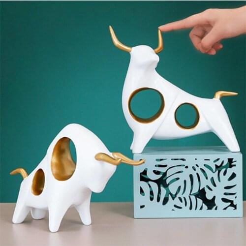 Resin Bull Sculpture Symbol of the Year 2021 OX Figurine Living Room Animal Statue Office Desktop Ornaments Home Decoration