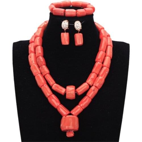Wedding Jewelry Set Bridal Party Nature 100% Original African Nigerian Coral Beads Jewelry Set Free Ship Big Necklace Set Women