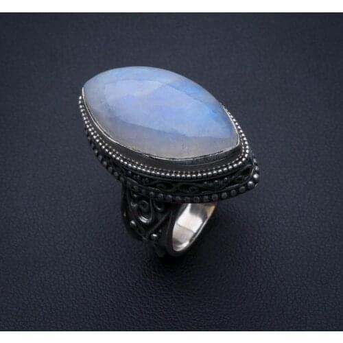 Natural Rainbow Moonstone Vintage 925 Sterling Silver Ring, US Size 6.5 R3498