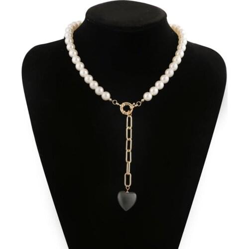 MY9 Vintage Baroque Irregular Pearl Lock Chains Necklace Geometric Pendant Love Necklaces for Women Punk Jewelry