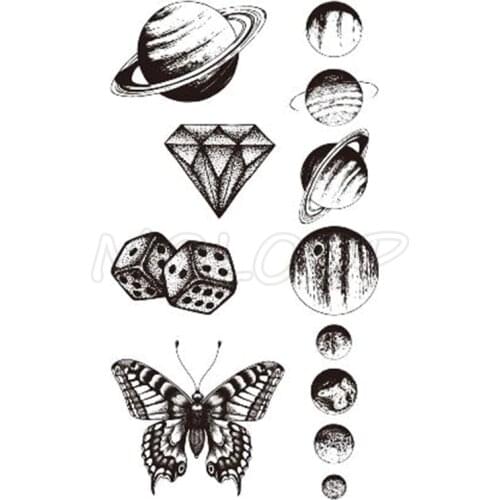 Planet Diamond Butterfly Temporary Tattoo Sticker Waterproof Women Men Adults Fake Body Art New Design 10.5X6cm Kids Hand Tatoo