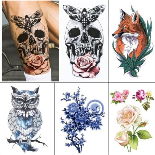 1 piece Temporary waterproof tattoo sticker flower owl bird skull Coloured Arm fake tattoo Small body art tattoo sticker