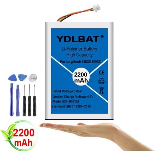 YDLBAT Top 100% New 2200mah 533-000132 for Logitech G533 G933 Batteries battery+toolkit