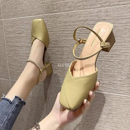 Two Wearing INS Women Pumps Fashion Crystal Square Toe Buckles Strap Stiletto Sweet Zapatos De Mujer Tacon Sapatos Feminino