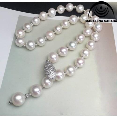MADALENA SARARA 9mm AAA Freshwater Pearl Chain Necklace Natural White Beaded Pearl Making 18"