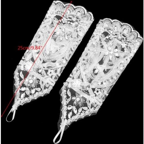 Lady Bride Wedding Dress Lace Hollow Out Bridal Gloves Bead Fingerless Glove Hot