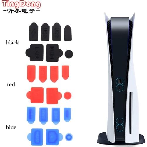 1set= 7PCS Silicone Dust Plugs Set USB Interface Anti-Dust Cap Cover For PS5 Cover Stopper Game Console Accessories Parts