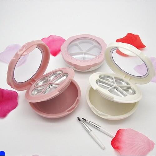 1pcs Flower Empty White/Pink 5 Grids Powder Compact Eyeshadow Case Lipstick Container DIY Blush Box with Brush and Mirror