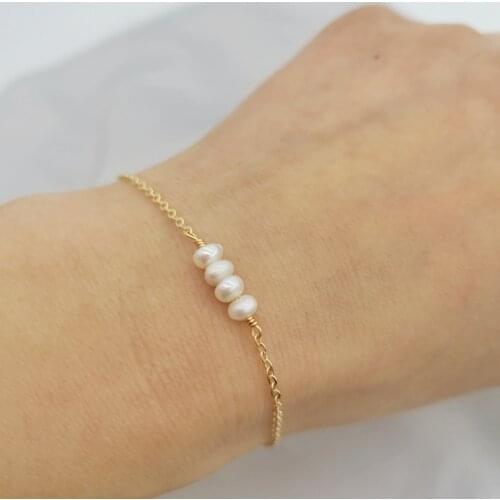 14K Gold Filled Natural Freshwater Pearls Bracelet Handmade Jewelry Natural Pearl Bracelets Boho Charms Vintage Women Bracelet