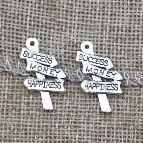 High Quality 20 Pieces/Lot 14mm*25mm Antique Silver Plated Quote Success Money Happiness Inspiration Charm For Diy Making