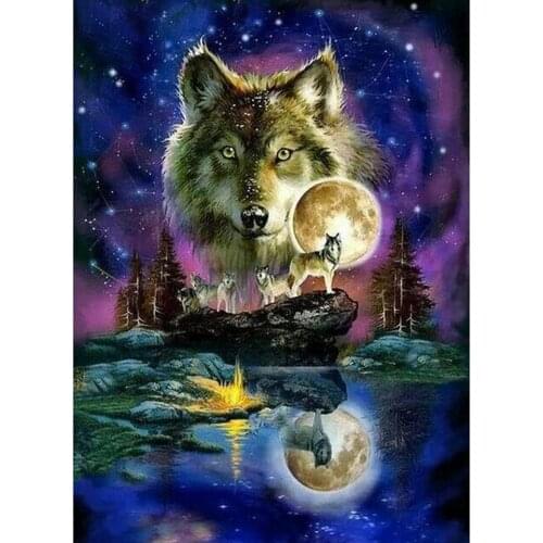 5D Diamond Painting Full Square Cross stitch Needlework DIY Wolf star-sky Diamond Embroidery Mosaic Picture of Rhinestones Gift