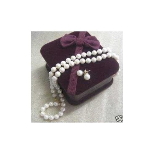 8-9mm Charming Asian White Pearl Necklace earring Fashion AKOYA Free shipping