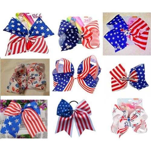 7inch Large American Flag hair bow Cheer Bow (Stars and Stripes) with chip/elastic band for girl Hair Accessories