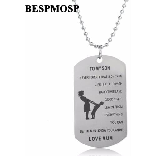 Bespmosp 12PC/Lot Never Forget That I Love You Stainless Steel Pendant Necklace Mum Mom To Son Family Women Gifts Charm Jewelry