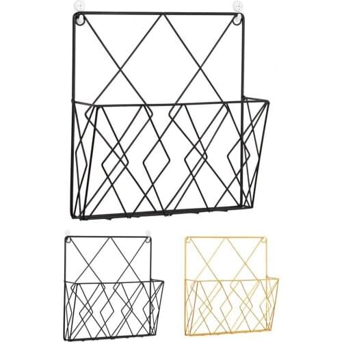 Household Wrought Iron Wall Shelf Modern Style Space-saving Chic Grid Design Room Wall Mounted Magazines Storage Rack Supplies