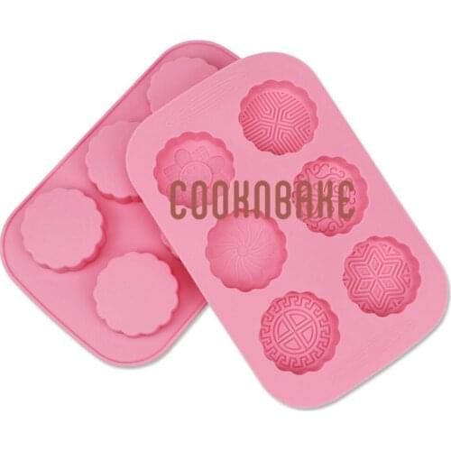 COOKNBAKE Round Flower Moon Cake Molds Chocolate Muffin Cookies Pudding Pastry Silicone Mould 6-cavity Handmade Soap Resin Tool