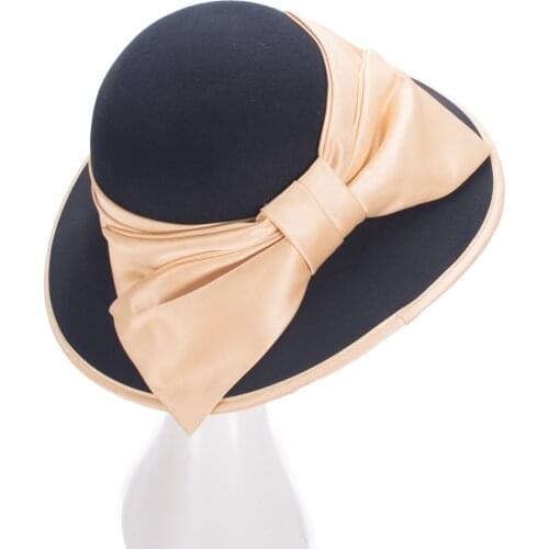 Elegant Womens 100% Wool Felt Floppy Wide Brim Dressy Wedding Church Bridal Mother‘s Hat T479