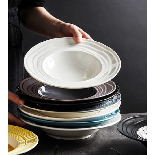 Ceramic pasta dish home straw hat dish pasta plate creative flat dish Nordic western food net red tableware soup plate