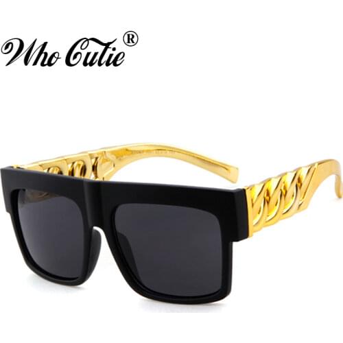 WHO CUTIE Square Sunglasses Men Women Brand Designer Beyonce Celebrity Hip Hop Flat Top Retro Gold Frame Sun Glasses Shades