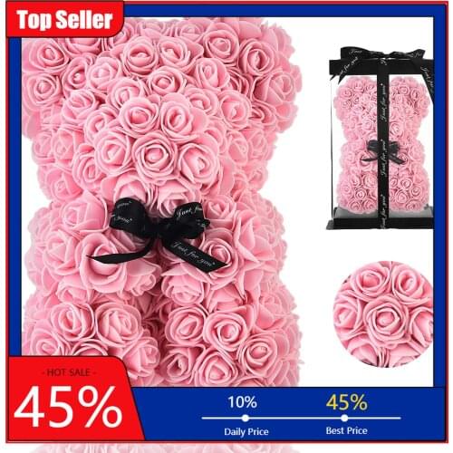 25cm Teddy Bear of Rose Flowers Wedding Decoration Party Valentines Day Gifts For Girlfriend or Wife Gift Home Decor