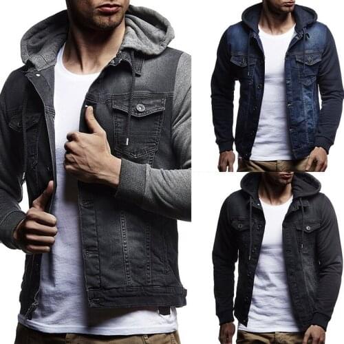 2019 New Denim Jacket Men Hooded Sportswear Outdoors Casual Fashion Jeans Jackets Hoodies Cowboy Mens Jacket Coat Q6234