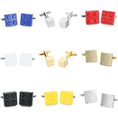 DY Stereoscopic square engraving men French shirt Cufflinks Muti-color Bricks Design Blue Red Black silvery 8 Colors Cufflinks